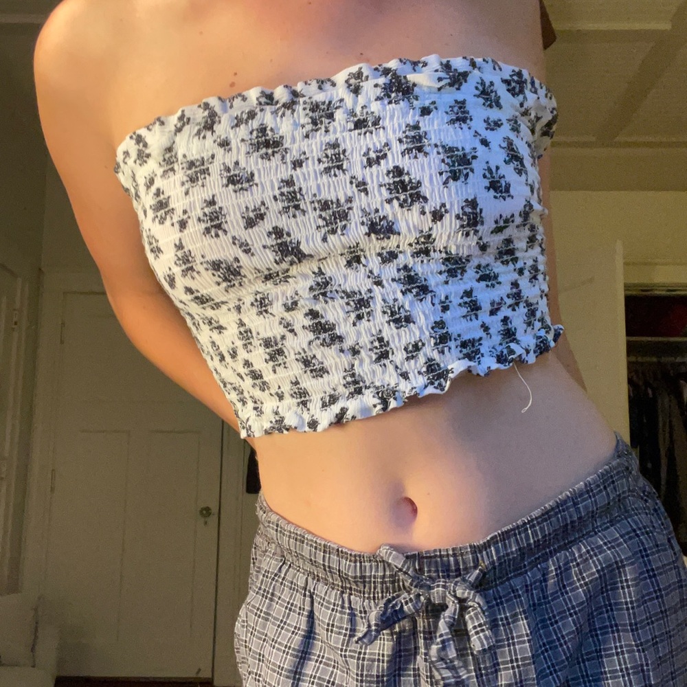 Revolve black and white floral tube top.